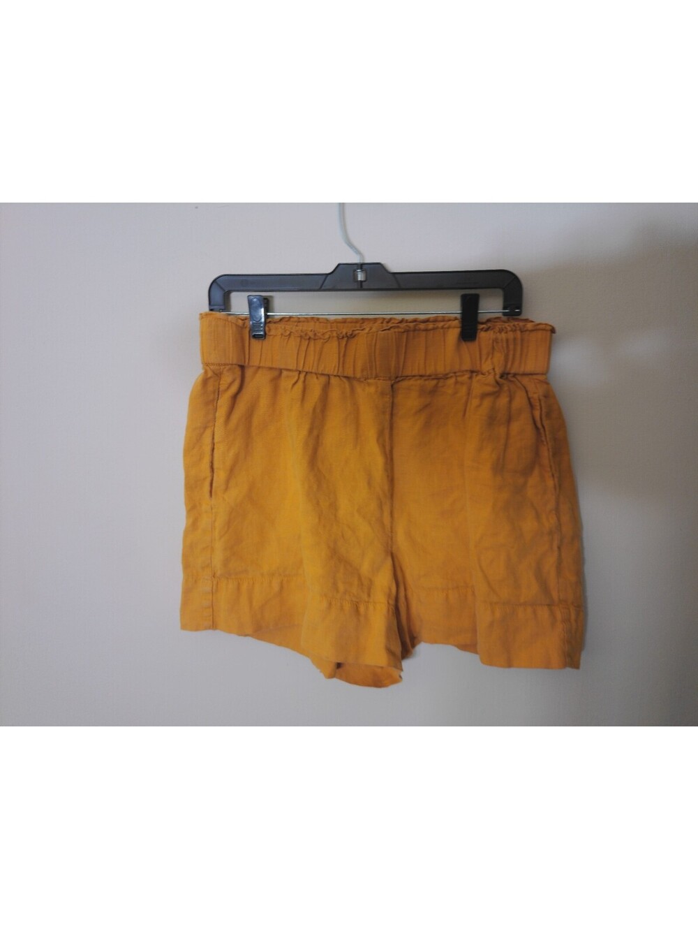 Lou & Grey Womens Linen Shorts Size M Mustard 100% linen High Rise Elastic Waist